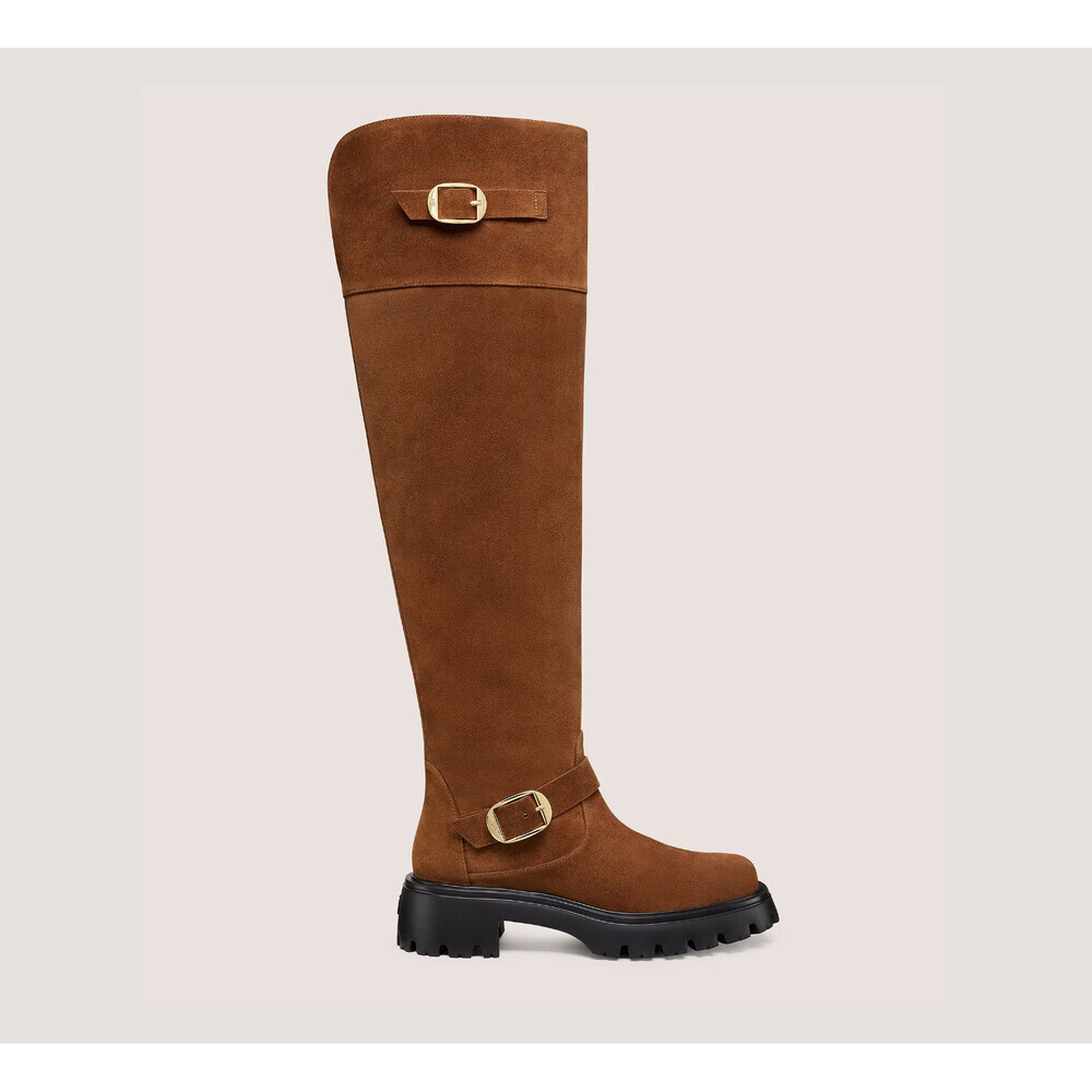 Stuart Weitzman Emerson Moto Tall Boot Women 8 Coffee Brown Sport Suede ZOGG2515